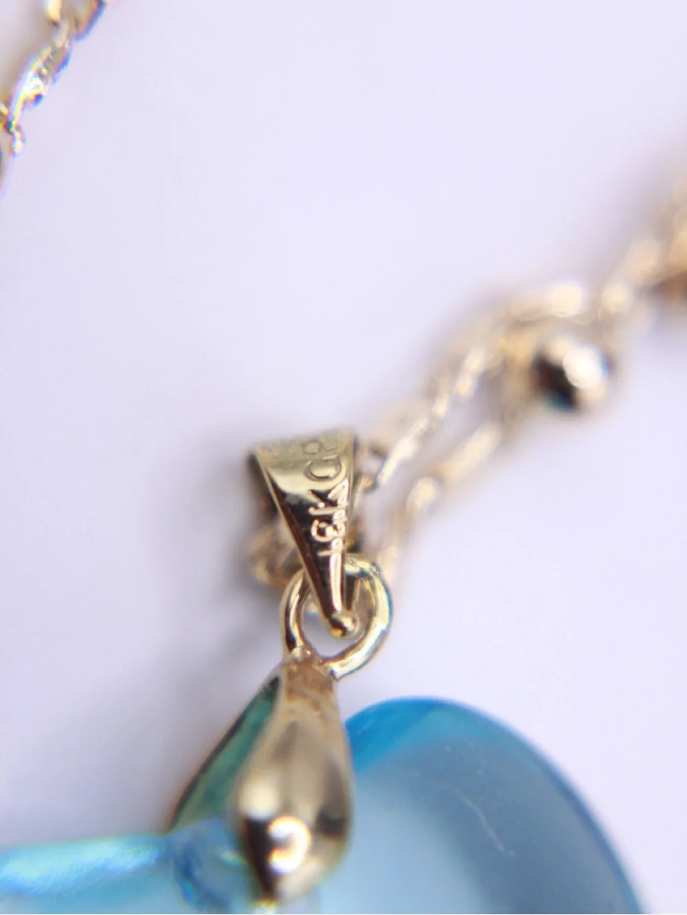 Signed CM 18k Gold plated Chain Necklace with Blue Heart Pendant